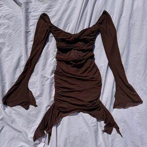 Oh Polly Brown Long Sleeve Dress